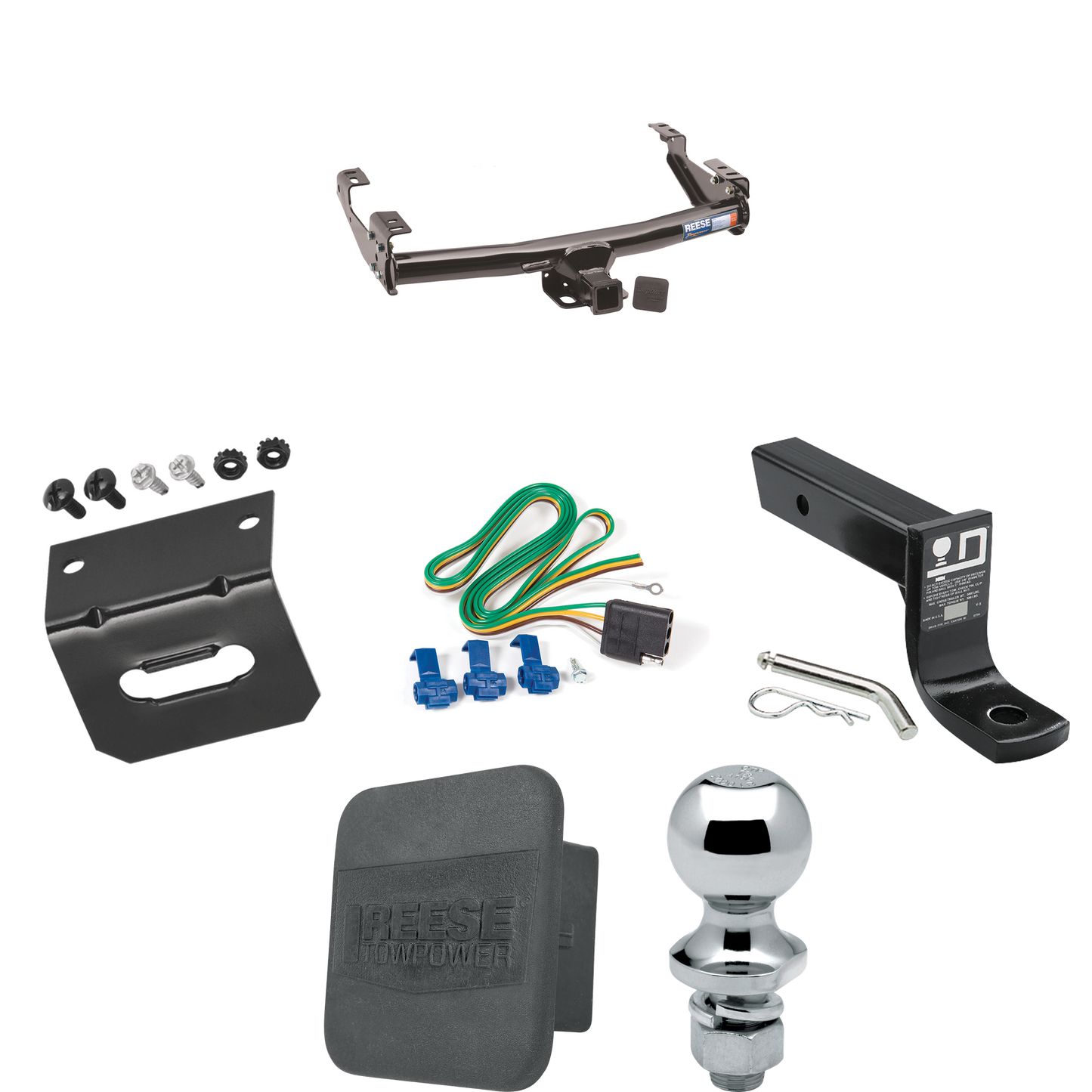 Fits 1975-1980 Dodge W200 Trailer Hitch Tow PKG w/ 4-Flat Wiring + Ball Mount w/ 4" Drop + 1-7/8" Ball + Wiring Bracket + Hitch Cover By Reese Towpower
