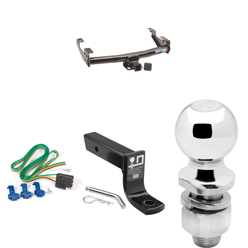 Fits 1971-1993 Dodge D150 Trailer Hitch Tow PKG w/ 4-Flat Wiring + Ball Mount w/ 4" Drop + 2" Ball By Reese Towpower