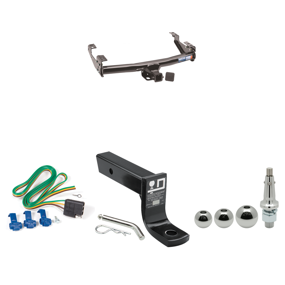 Fits 1977-1993 Dodge W150 Trailer Hitch Tow PKG w/ 4-Flat Wiring + Ball Mount w/ 4" Drop + Interchangeable Ball 1-7/8" & 2" & 2-5/16" By Reese Towpower