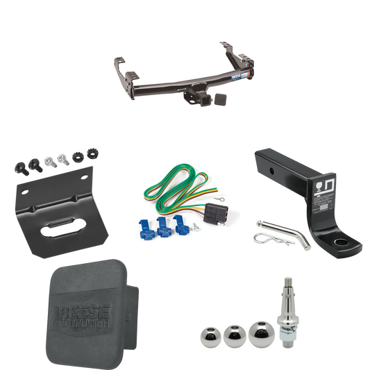 Fits 1992-2000 Chevrolet C3500HD Trailer Hitch Tow PKG w/ 4-Flat Wiring + Ball Mount w/ 4" Drop + Interchangeable Ball 1-7/8" & 2" & 2-5/16" + Wiring Bracket + Hitch Cover (For 4 Dr. Crew Cab w/8 ft. Bed Models) By Reese Towpower