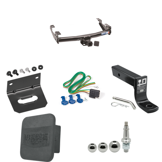 Fits 1975-1981 Dodge W300 Trailer Hitch Tow PKG w/ 4-Flat Wiring + Ball Mount w/ 4" Drop + Interchangeable Ball 1-7/8" & 2" & 2-5/16" + Wiring Bracket + Hitch Cover By Reese Towpower