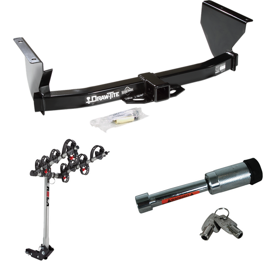 Fits 1999-2004 Jeep Grand Cherokee Trailer Hitch Tow PKG w/ 4 Bike Carrier Rack + Hitch Lock By Draw-Tite