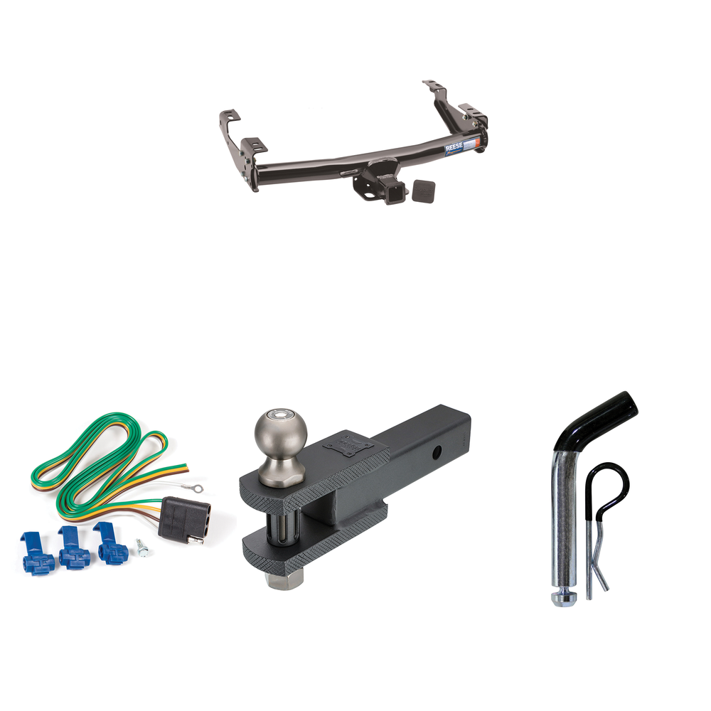 Fits 1988-1999 Chevrolet K1500 Trailer Hitch Tow PKG w/ 4-Flat Wiring + Clevis Hitch Ball Mount w/ 2" Ball + Pin/Clip (For 2 Dr. Regular & Extended Cabs w/8 ft. Bed Models) By Reese Towpower