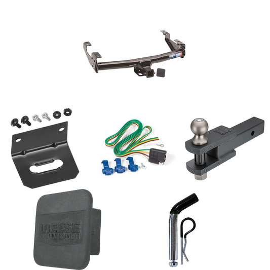 Fits 1991-2000 Chevrolet C3500HD Trailer Hitch Tow PKG w/ 4-Flat Wiring + Clevis Hitch Ball Mount w/ 2" Ball + Pin/Clip + Wiring Bracket + Hitch Cover (For 2 Dr. Regular & Extended Cabs w/6 ft. Bed Models) By Reese Towpower