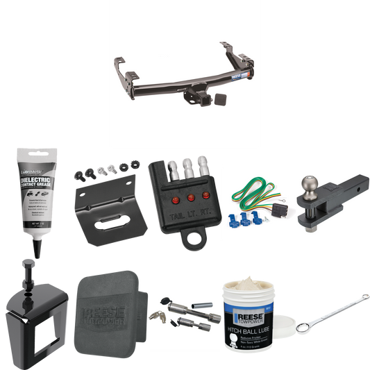 Fits 1999-2004 Ford F-350 Super Duty Trailer Hitch Tow PKG w/ 4-Flat Wiring + Clevis Hitch Ball Mount w/ 2" Ball + Wiring Bracket + Hitch Cover + Dual Hitch & Coupler Locks + Wiring Tester + Ball Lube + Electric Grease + Ball Wrench + Anti Rattle Dev