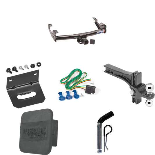 Fits 1994-1994 Dodge Ram 1500 Trailer Hitch Tow PKG w/ 4-Flat Wiring + Dual Adjustable Drop Rise Ball Ball Mount 2" & 2-5/16" Trailer Balls + Pin/Clip + Wiring Bracket + Hitch Cover By Reese Towpower