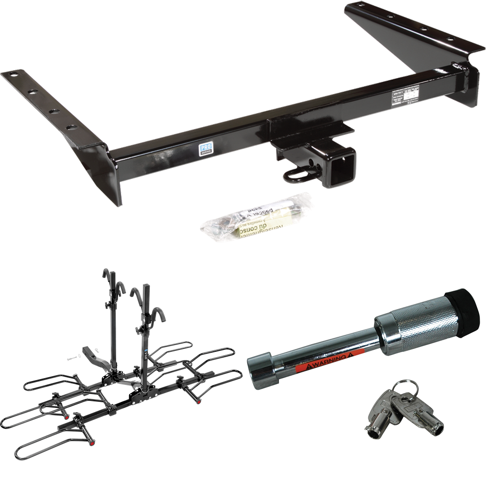 Fits 1993-1998 Jeep Grand Cherokee Trailer Hitch Tow PKG w/ 4 Bike Plaform Style Carrier Rack + Hitch Lock By Reese Towpower