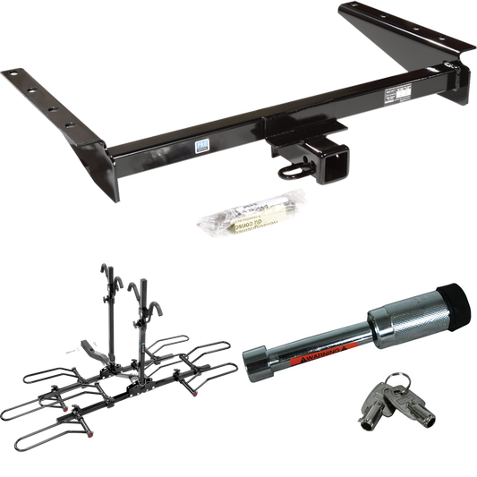 Fits 1993-1998 Jeep Grand Cherokee Trailer Hitch Tow PKG w/ 4 Bike Plaform Style Carrier Rack + Hitch Lock By Reese Towpower