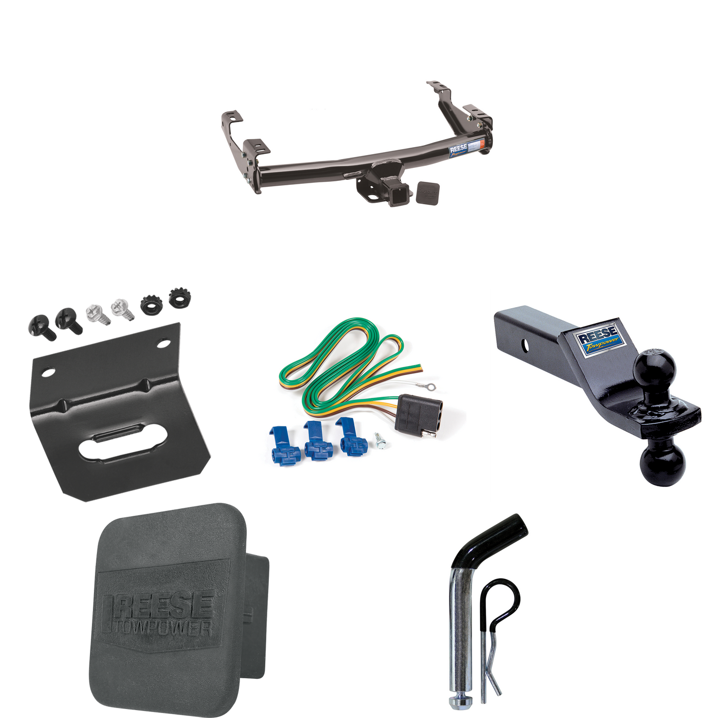 Fits 1994-1994 Dodge Ram 3500 Trailer Hitch Tow PKG w/ 4-Flat Wiring + Dual Ball Ball Mount 1-7/8" & 2" Trailer Balls + Pin/Clip + Wiring Bracket + Hitch Cover By Reese Towpower