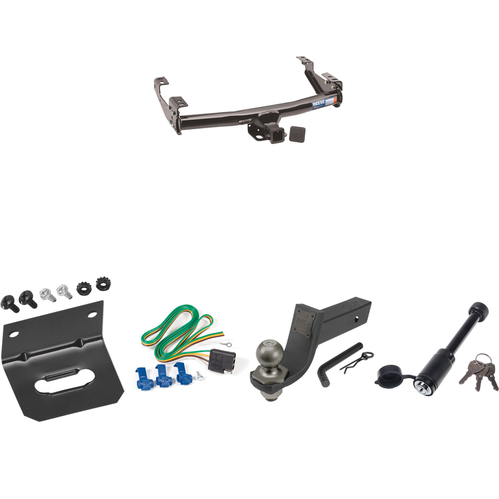 Fits 1988-2000 GMC C2500 Trailer Hitch Tow PKG w/ 4-Flat Wiring + Interlock Tactical Starter Kit w/ 3-1/4" Drop & 2" Ball + Tactical Dogbone Lock + Wiring Bracket (For 2 Dr. Regular & Extended Cabs w/6 ft. Bed Models) By Reese Towpower