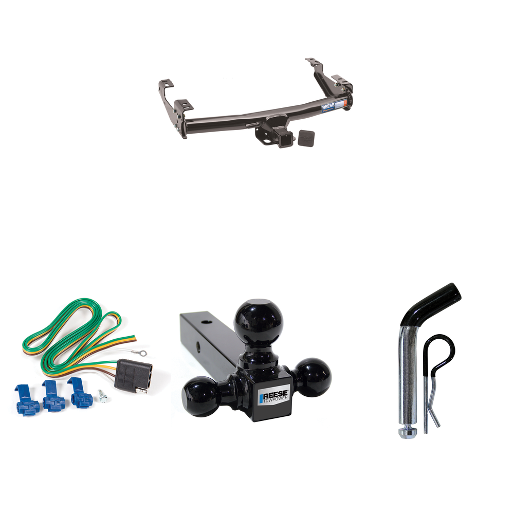 Fits 1988-1990 GMC C7000 Trailer Hitch Tow PKG w/ 4-Flat Wiring + Triple Ball Ball Mount 1-7/8" & 2" & 2-5/16" Trailer Balls + Pin/Clip (For 2 Dr. Regular & Extended Cabs w/6 ft. Bed Models) By Reese Towpower