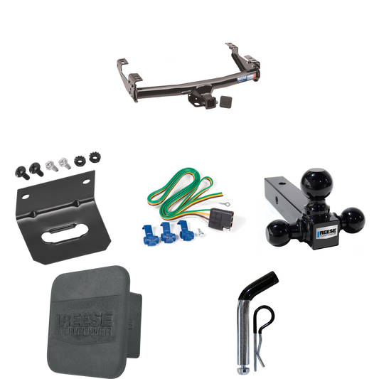 Fits 1992-2000 GMC K2500 Trailer Hitch Tow PKG w/ 4-Flat Wiring + Triple Ball Ball Mount 1-7/8" & 2" & 2-5/16" Trailer Balls + Pin/Clip + Wiring Bracket + Hitch Cover (For 4 Dr. Crew Cab w/8 ft. Bed Models) By Reese Towpower