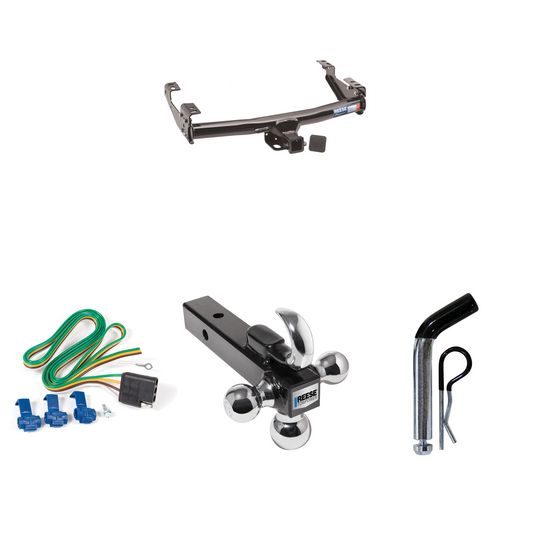 Fits 1992-2000 GMC K3500 Trailer Hitch Tow PKG w/ 4-Flat Wiring + Triple Ball Ball Mount 1-7/8" & 2" & 2-5/16" Trailer Balls w/ Tow Hook + Pin/Clip (For 4 Dr. Crew Cab w/8 ft. Bed Models) By Reese Towpower