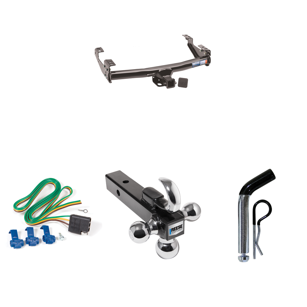 Fits 1975-1975 Dodge D300 Trailer Hitch Tow PKG w/ 4-Flat Wiring + Triple Ball Ball Mount 1-7/8" & 2" & 2-5/16" Trailer Balls w/ Tow Hook + Pin/Clip By Reese Towpower