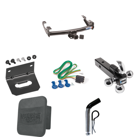 Fits 1988-2000 GMC K3500 Trailer Hitch Tow PKG w/ 4-Flat Wiring + Triple Ball Ball Mount 1-7/8" & 2" & 2-5/16" Trailer Balls w/ Tow Hook + Pin/Clip + Wiring Bracket + Hitch Cover (For 2 Dr. Regular & Extended Cabs w/8 ft. Bed Models) By Reese Towpowe