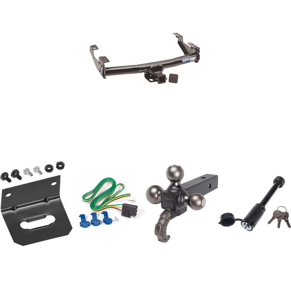 Fits 1994-1994 Dodge Ram 3500 Trailer Hitch Tow PKG w/ 4-Flat Wiring + Tactical Triple Ball Ball Mount 1-7/8" & 2" & 2-5/16" Balls & Tow Hook + Tactical Dogbone Lock + Wiring Bracket By Reese Towpower