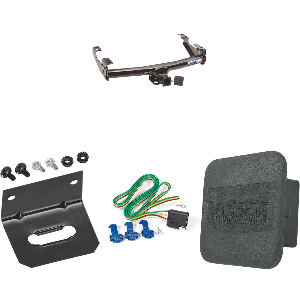 Fits 1973-1979 Ford F-100 Trailer Hitch Tow PKG w/ 4-Flat Wiring Harness + Wiring Bracket + Hitch Cover By Reese Towpower