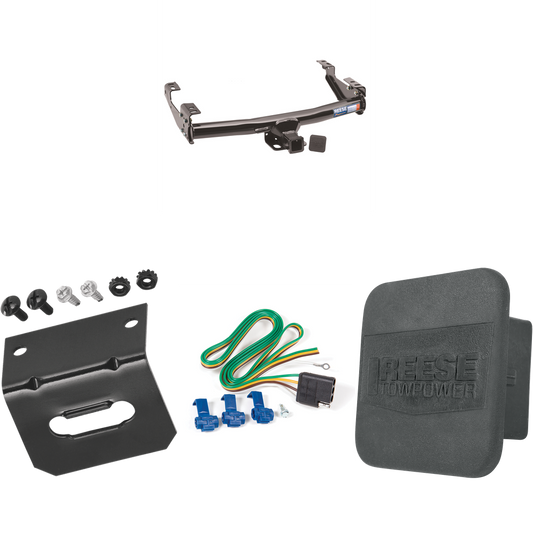 Fits 1973-1979 Ford F-100 Trailer Hitch Tow PKG w/ 4-Flat Wiring Harness + Wiring Bracket + Hitch Cover By Reese Towpower