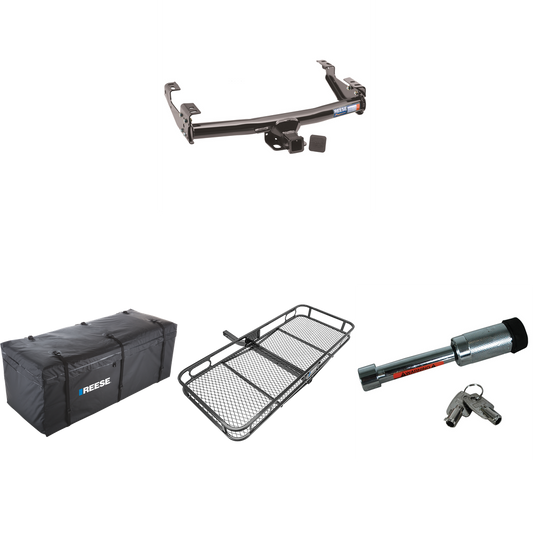 Fits 2000-2003 Ford F-150 Trailer Hitch Tow PKG w/ 60" x 24" Cargo Carrier + Cargo Bag + Hitch Lock (For SuperCrew Models) By Reese Towpower