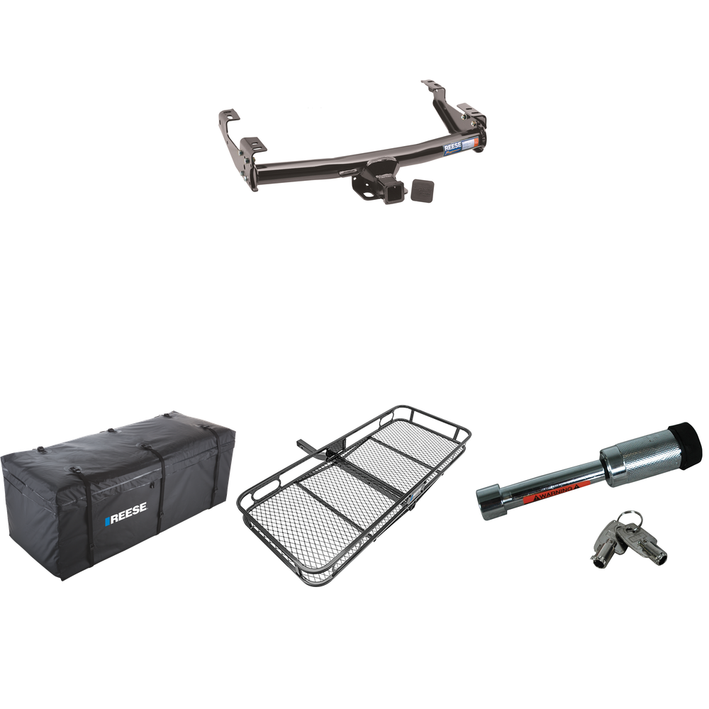 Fits 1973-1979 Ford F-350 Trailer Hitch Tow PKG w/ 60" x 24" Cargo Carrier + Cargo Bag + Hitch Lock By Reese Towpower