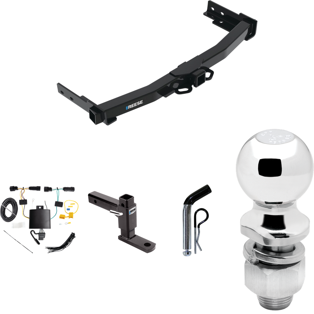 Fits 2021-2023 Jeep Grand Cherokee L Trailer Hitch Tow PKG w/ 4-Flat Wiring + Adjustable Drop Rise Ball Mount + Pin/Clip + 2" Ball By Reese Towpower