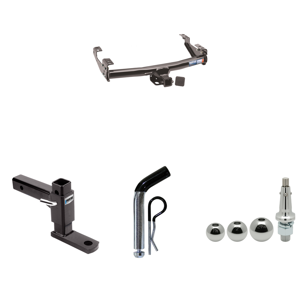 Fits 1971-1981 Dodge D100 Trailer Hitch Tow PKG w/ Adjustable Drop Rise Ball Mount + Pin/Clip + Inerchangeable 1-7/8" & 2" & 2-5/16" Balls By Reese Towpower