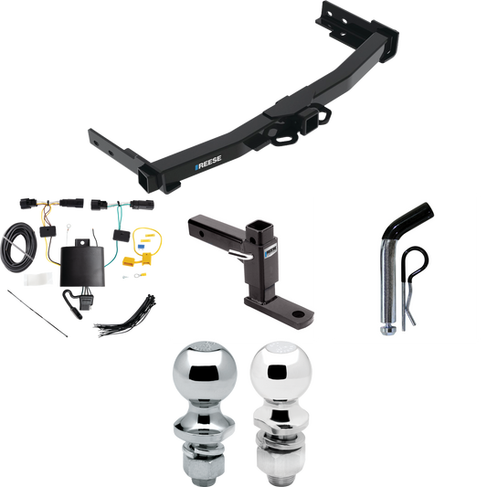 Fits 2022-2023 Jeep Grand Cherokee Trailer Hitch Tow PKG w/ 4-Flat Wiring + Adjustable Drop Rise Ball Mount + Pin/Clip + 2" Ball + 1-7/8" Ball By Reese Towpower