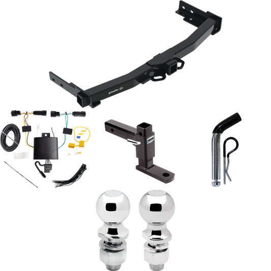 Fits 2022-2023 Jeep Grand Cherokee Trailer Hitch Tow PKG w/ 4-Flat Wiring + Adjustable Drop Rise Ball Mount + Pin/Clip + 2" Ball + 2-5/16" Ball By Draw-Tite