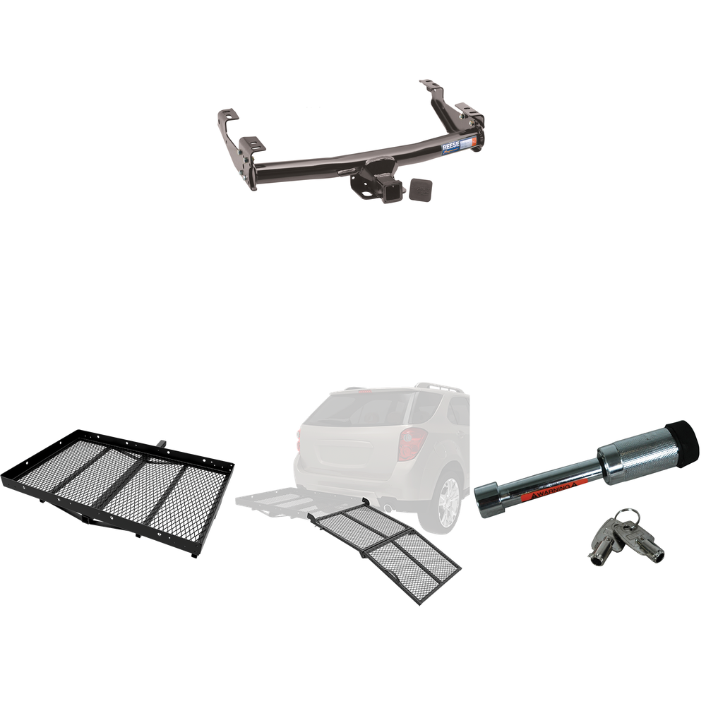 Fits 2001-2006 Chevrolet Silverado 1500 HD Trailer Hitch Tow PKG w/ Cargo Carrier + Bi-Fold Ramp + Hitch Lock By Reese Towpower