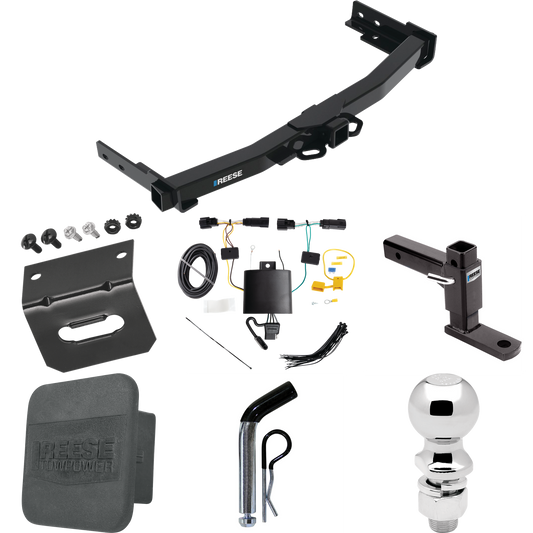 Se adapta al paquete de enganche de remolque Jeep Grand Cherokee L 2021-2023 con 4 cables planos + soporte de bola ajustable + pasador/clip + bola de 2-5/16" + soporte de cableado + cubierta de enganche de Reese Towpower