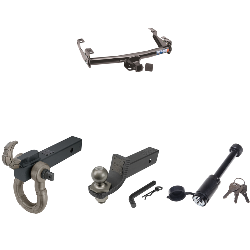 Fits 1981-1993 Dodge W350 Trailer Hitch Tow PKG + Interlock Tactical Starter Kit w/ 2" Drop & 2" Ball + Tactical Hook & Shackle Mount + Tactical Dogbone Lock By Reese Towpower