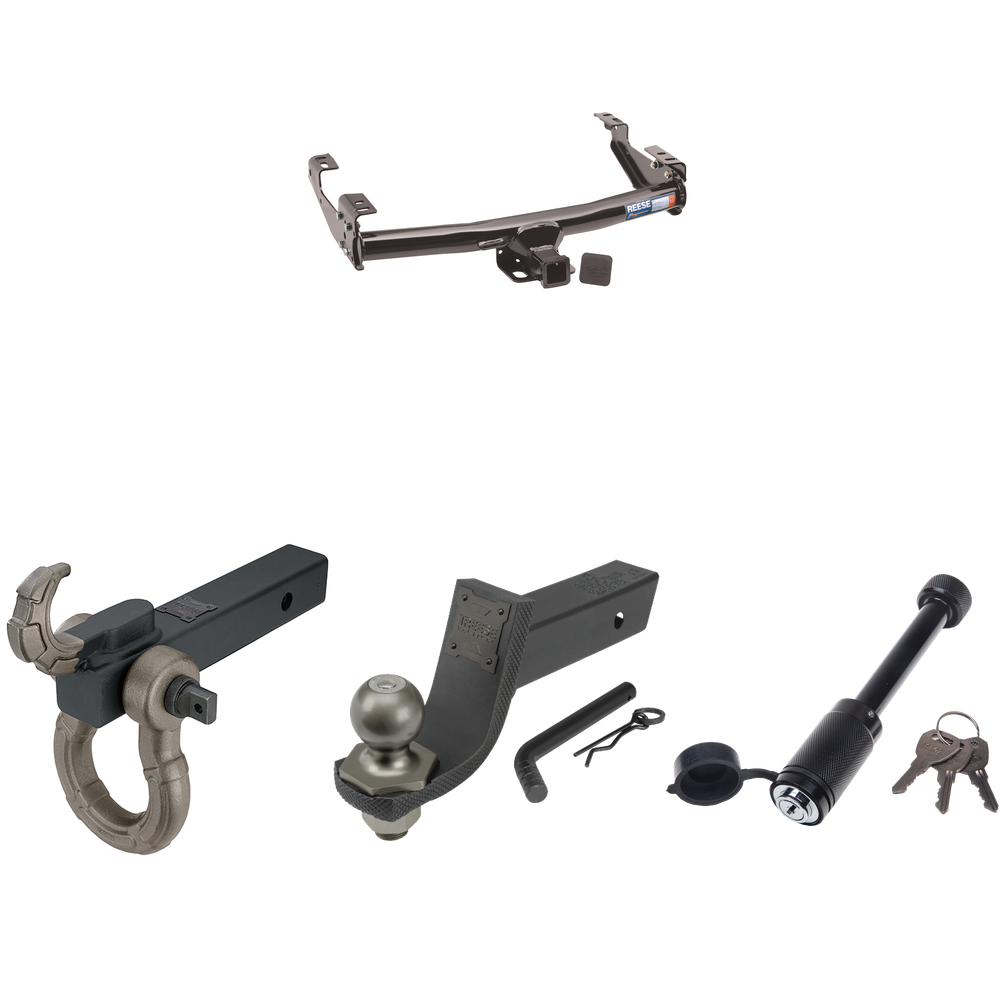 Fits 1991-2000 Chevrolet C3500HD Trailer Hitch Tow PKG + Interlock Tactical Starter Kit w/ 3-1/4" Drop & 2" Ball + Tactical Hook & Shackle Mount + Tactical Dogbone Lock (For 2 Dr. Regular & Extended Cabs w/6 ft. Bed Models) By Reese Towpower