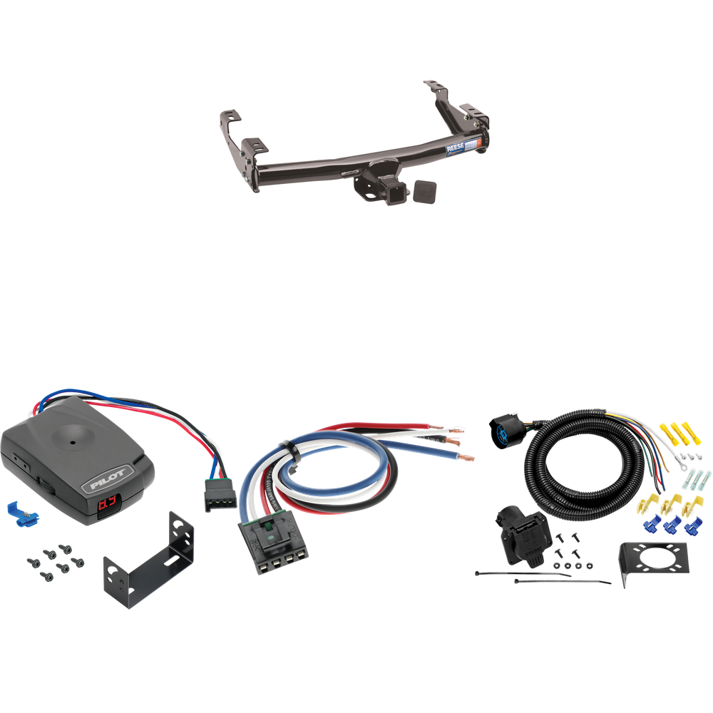 Fits 1988-2000 Chevrolet C15 Trailer Hitch Tow PKG w/ Pro Series Pilot Brake Control + Generic BC Wiring Adapter + 7-Way RV Wiring (For 2 Dr. Regular & Extended Cabs w/6 ft. Bed Models) By Reese Towpower