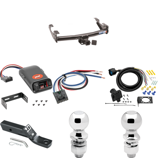 Fits 1992-2000 GMC C3500 Trailer Hitch Tow PKG w/ Pro Series POD Brake Control + Generic BC Wiring Adapter + 7-Way RV Wiring + 2" & 2-5/16" Ball & Drop Mount (For 4 Dr. Crew Cab w/8 ft. Bed Models) By Reese Towpower