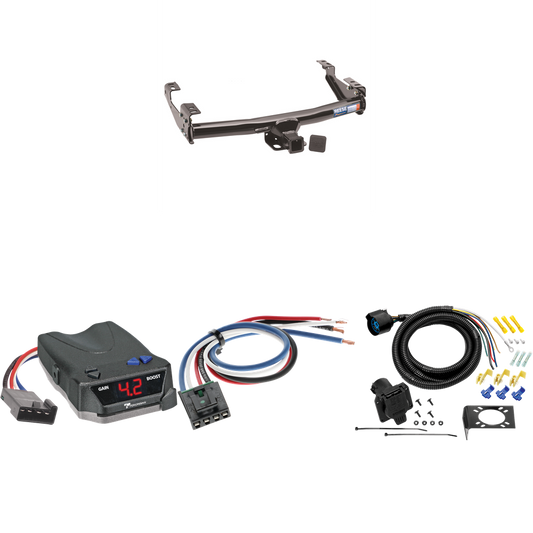 Fits 1992-1999 GMC K1500 Trailer Hitch Tow PKG w/ Tekonsha BRAKE-EVN Brake Control + Generic BC Wiring Adapter + 7-Way RV Wiring (For 4 Dr. Crew Cab w/8 ft. Bed Models) By Reese Towpower