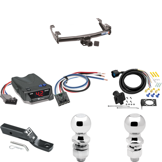 Fits 1992-2000 GMC C2500 Trailer Hitch Tow PKG w/ Tekonsha BRAKE-EVN Brake Control + Generic BC Wiring Adapter + 7-Way RV Wiring + 2" & 2-5/16" Ball & Drop Mount (For 4 Dr. Crew Cab w/8 ft. Bed Models) By Reese Towpower