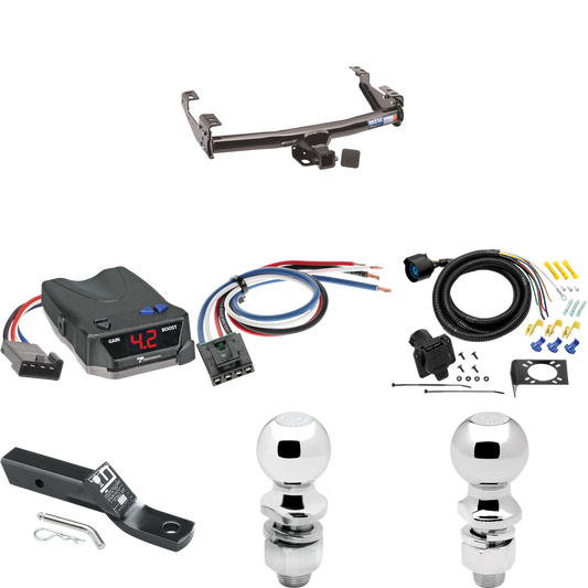 Fits 1992-2000 Chevrolet C1500 Trailer Hitch Tow PKG w/ Tekonsha BRAKE-EVN Brake Control + Generic BC Wiring Adapter + 7-Way RV Wiring + 2" & 2-5/16" Ball & Drop Mount (For 4 Dr. Crew Cab w/8 ft. Bed Models) By Reese Towpower