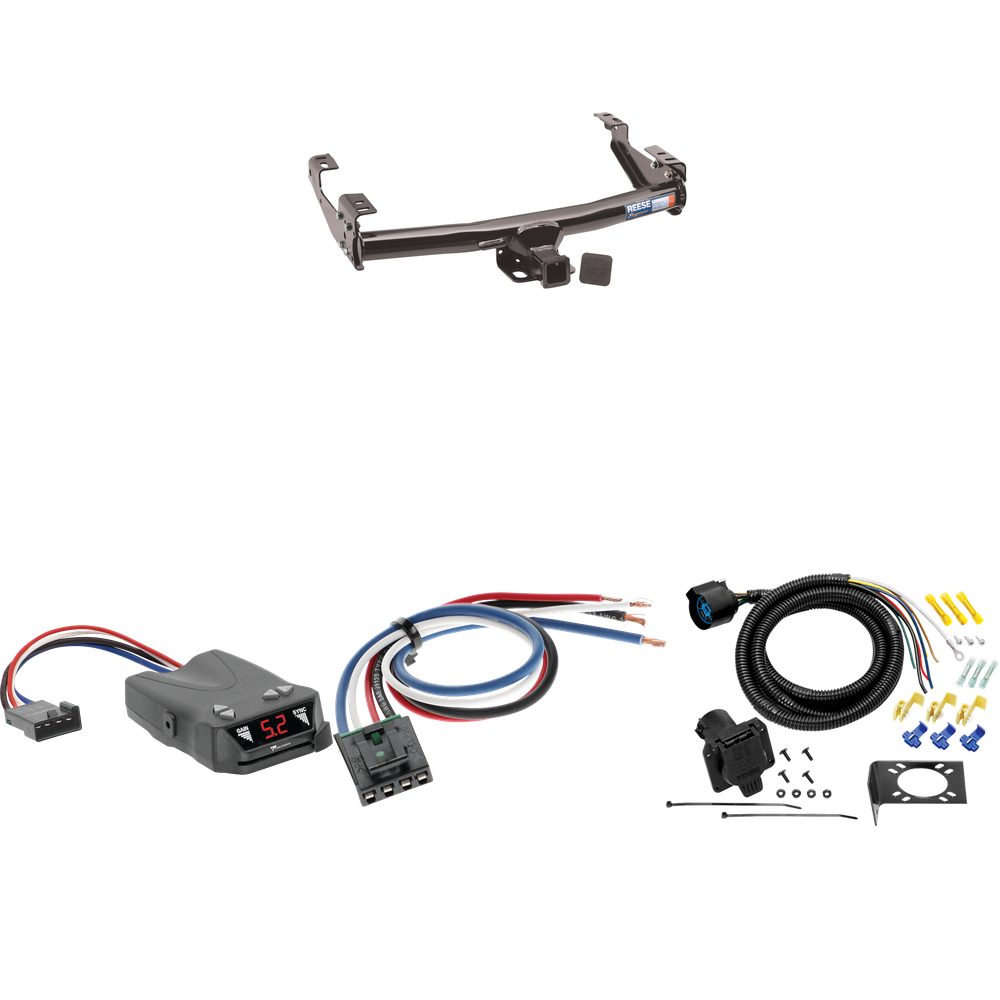 Fits 1992-2000 GMC C2500 Trailer Hitch Tow PKG w/ Tekonsha Brakeman IV Brake Control + Generic BC Wiring Adapter + 7-Way RV Wiring (For 4 Dr. Crew Cab w/8 ft. Bed Models) By Reese Towpower