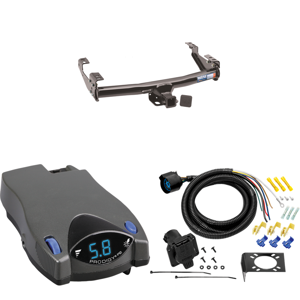 Fits 1988-1999 GMC K1500 Trailer Hitch Tow PKG w/ Tekonsha Prodigy P2 Brake Control + 7-Way RV Wiring (For 2 Dr. Regular & Extended Cabs w/6 ft. Bed Models) By Reese Towpower