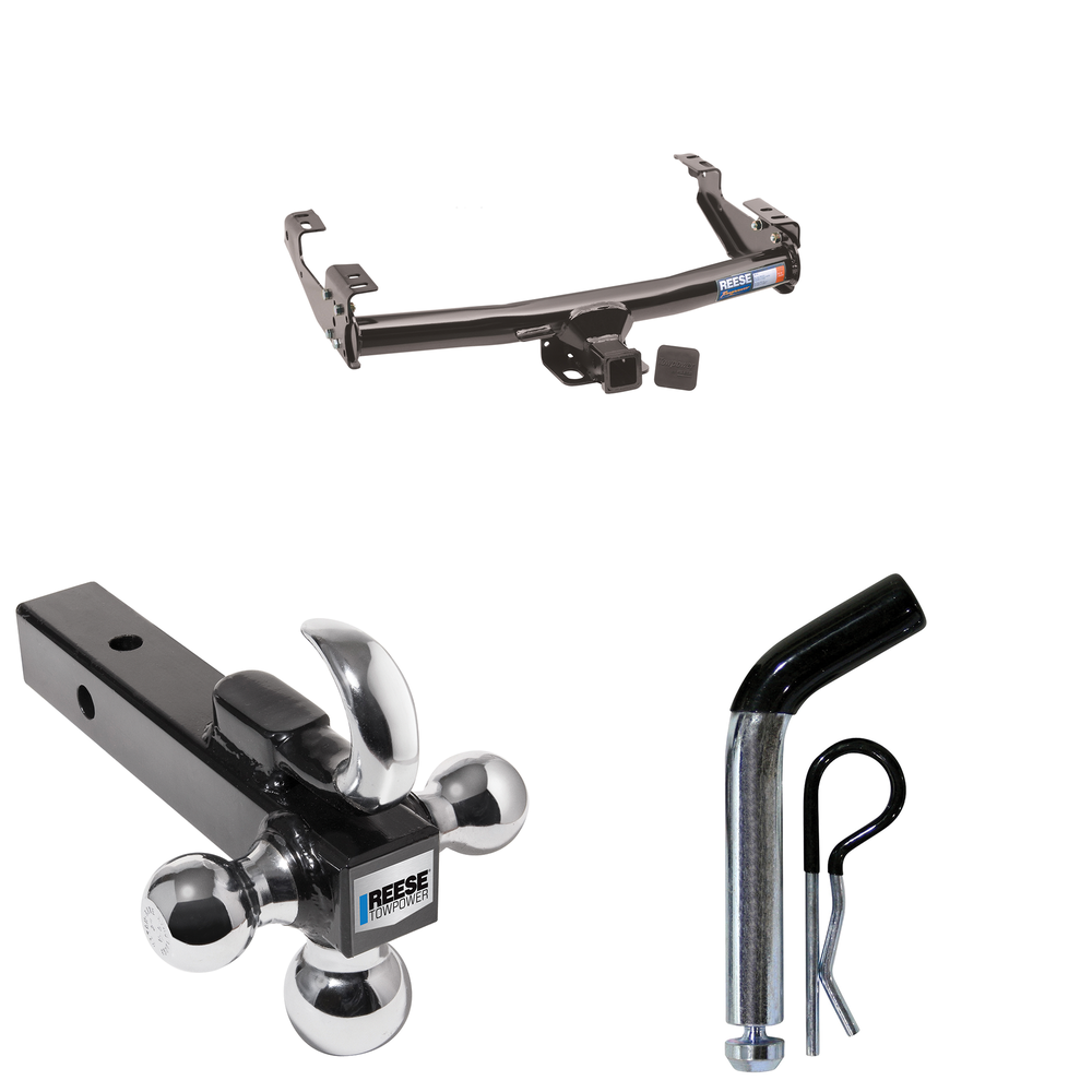 Fits 1977-1993 Dodge W150 Trailer Hitch Tow PKG w/ Triple Ball Ball Mount 1-7/8" & 2" & 2-5/16" Trailer Balls w/ Tow Hook + Pin/Clip By Reese Towpower