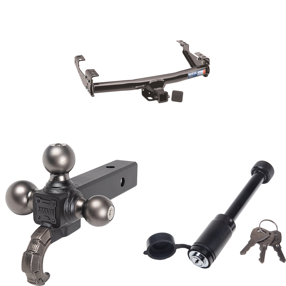 Fits 1992-2000 GMC K3500 Trailer Hitch Tow PKG + Tactical Triple Ball Ball Mount 1-7/8" & 2" & 2-5/16" Balls & Tow Hook + Tactical Dogbone Lock (For 4 Dr. Crew Cab w/8 ft. Bed Models) By Reese Towpower