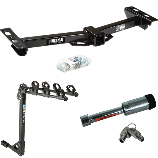 Fits 1988-1999 GMC K1500 Trailer Hitch Tow PKG w/ 4 Bike Carrier Rack + Hitch Lock (For w/Aftermarket Roll Pan Models) By Reese Towpower