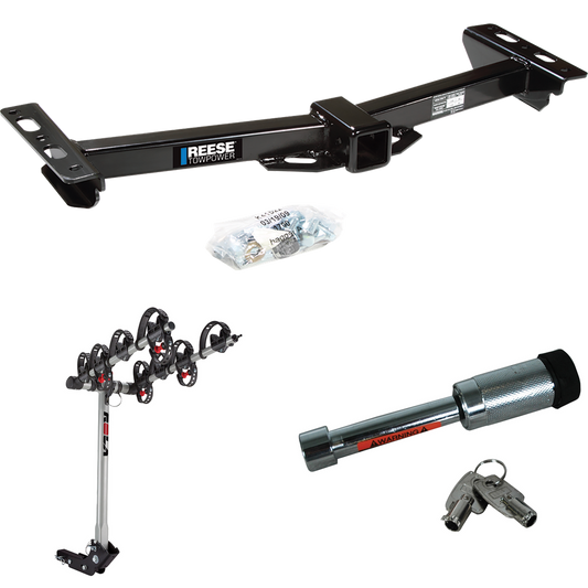 Fits 1988-1999 GMC C1500 Trailer Hitch Tow PKG w/ 4 Bike Carrier Rack + Hitch Lock (For w/Aftermarket Roll Pan Models) By Reese Towpower