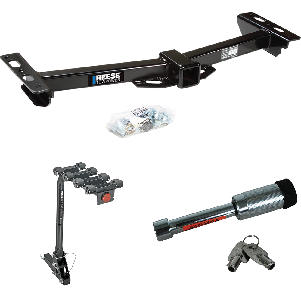 Fits 1988-1999 Chevrolet K2500 Trailer Hitch Tow PKG w/ 4 Bike Carrier Rack + Hitch Lock (For w/Aftermarket Roll Pan Models) By Reese Towpower