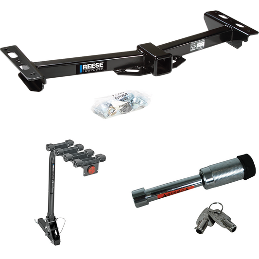 Fits 1988-1999 Chevrolet K2500 Trailer Hitch Tow PKG w/ 4 Bike Carrier Rack + Hitch Lock (For w/Aftermarket Roll Pan Models) By Reese Towpower