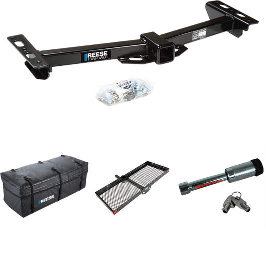 Fits 1988-1999 Chevrolet K2500 Trailer Hitch Tow PKG w/ 48" x 20" Cargo Carrier + Cargo Bag + Hitch Lock (For w/Aftermarket Roll Pan Models) By Reese Towpower