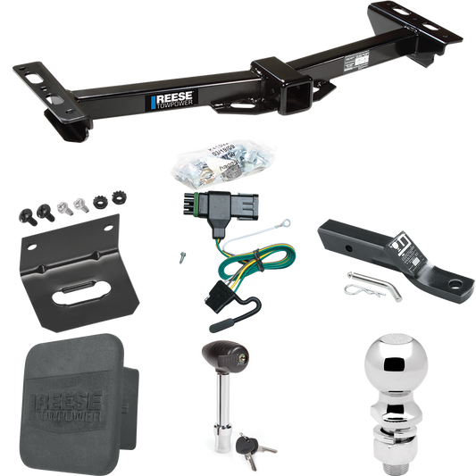 Fits 1988-2000 Chevrolet K3500 Trailer Hitch Tow PKG w/ 4-Flat Wiring + Ball Mount w/ 2" Drop + 2-5/16" Ball + Wiring Bracket + Hitch Lock + Hitch Cover (For w/Aftermarket Roll Pan Models) By Reese Towpower