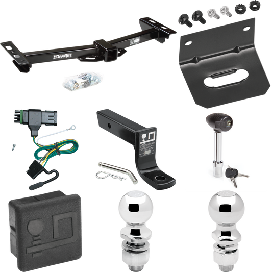 Fits 1988-1999 Chevrolet K2500 Trailer Hitch Tow PKG w/ 4-Flat Wiring + Ball Mount w/ 4" Drop + 2" Ball + 2-5/16" Ball + Wiring Bracket + Hitch Lock + Hitch Cover (For w/Aftermarket Roll Pan Models) By Draw-Tite