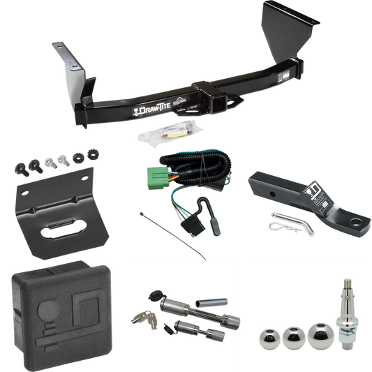 Fits 1999-2004 Jeep Grand Cherokee Trailer Hitch Tow PKG w/ 4-Flat Wiring + Ball Mount w/ 2" Drop + Interchangeable Ball 1-7/8" & 2" & 2-5/16" + Wiring Bracket + Dual Hitch & Coupler Locks + Hitch Cover By Draw-Tite