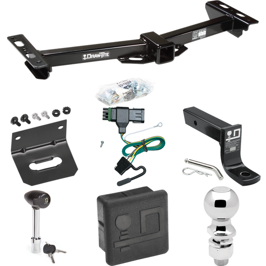 Fits 1988-2000 GMC K2500 Trailer Hitch Tow PKG w/ 4-Flat Wiring + Ball Mount w/ 4" Drop + 2-5/16" Ball + Wiring Bracket + Hitch Lock + Hitch Cover (For w/Aftermarket Roll Pan Models) By Draw-Tite